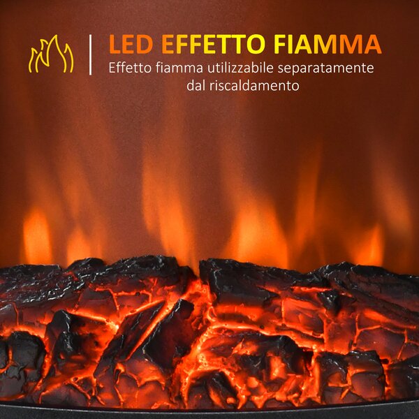 HOMCOM Camino Elettrico Effetto Fiamma e 3 Lati Aperti, Temperatura Regolabile 900W-1800W, Copertura 20-25m², 39x26x54.8cm, Nero