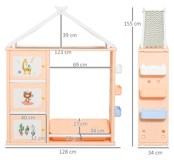 HOMCOM Armadio Cameretta, Mobile Portagiochi con Contenitori e Appendiabiti in PE Arancione, 128x34x155cm|Aosom
