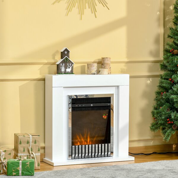 HOMCOM Camino Elettrico da Terra con Effetto Fiamma Realistico, Timer e Telecomando, 1000W e 2000W, 79x26x77.5cm, Bianco e Nero|Aosom