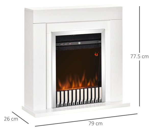 HOMCOM Camino Elettrico da Terra con Effetto Fiamma Realistico, Timer e Telecomando, 1000W e 2000W, 79x26x77.5cm, Bianco e Nero|Aosom