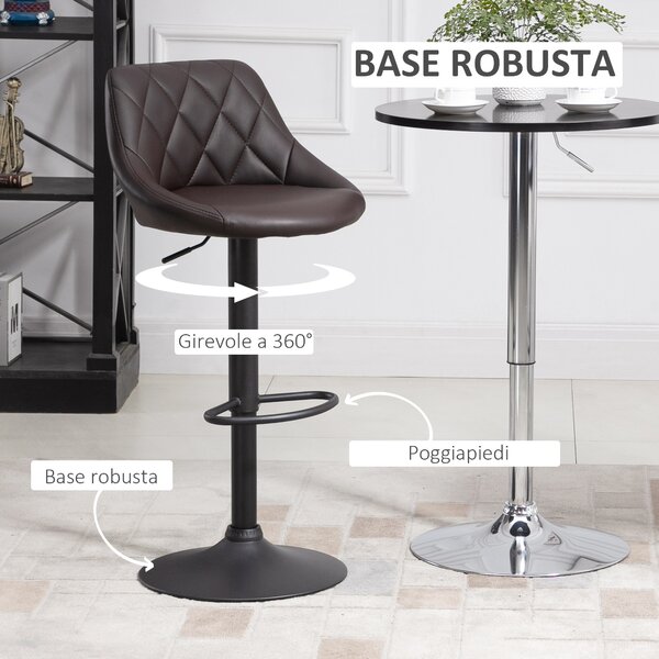 HOMCOM Set 2 Sgabelli da Bar Regolabili in Similpelle con Schienale, Sgabelli da Cucina Moderni con Base in Metallo, Marrone e Nero | Aosom Italy
