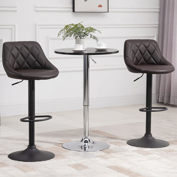 HOMCOM Set 2 Sgabelli da Bar Regolabili in Similpelle con Schienale, Sgabelli da Cucina Moderni con Base in Metallo, Marrone e Nero | Aosom Italy
