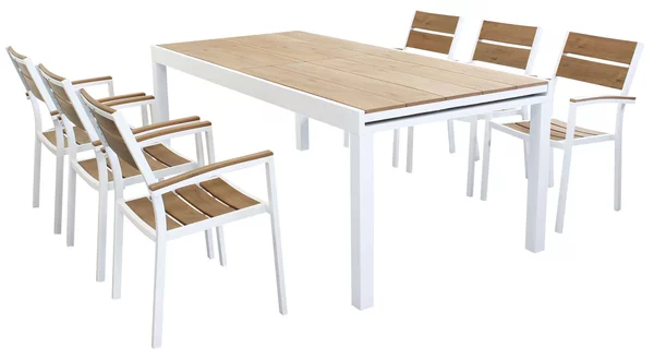 VIDUUS - set tavolo in alluminio e polywood cm 200/300 x 95 x 74 h con 6 poltrone Viduus