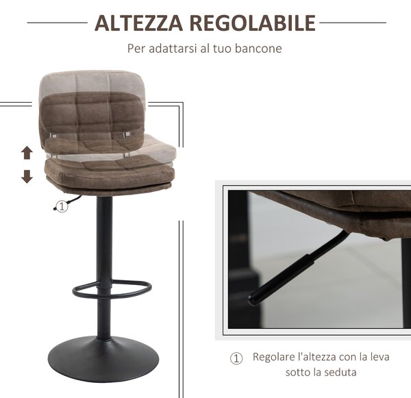 HOMCOM Set 2 Sgabelli Bar Moderni e Girevoli con Schienale e Poggiapiedi, Sgabelli da Cucina con Altezza Regolabile|Aosom