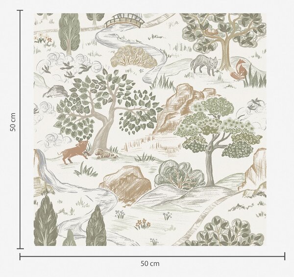 Carta da parati Mappa fiabesca della natura con animali e alberi, Parati classici in stile francese, a00177 : Uwalls.it