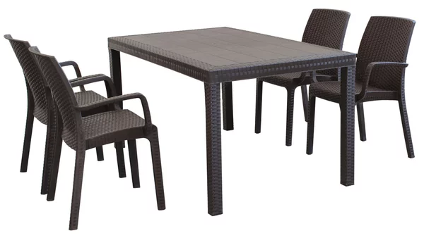CALIGOLA - set tavolo in alluminio e teak cm 150 x 90 x 74 h con 4 poltrone Alma