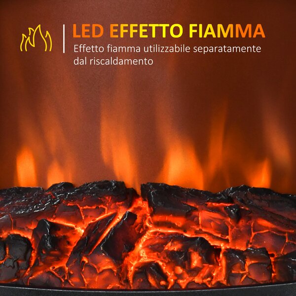 HOMCOM Camino Elettrico 900W-1800W con Effetto Fiamma, Temperatura Regolabile e 3 Lati Aperti, Copertura 20-25m², 39x26x54.8cm, Bianco | Aosom Italy