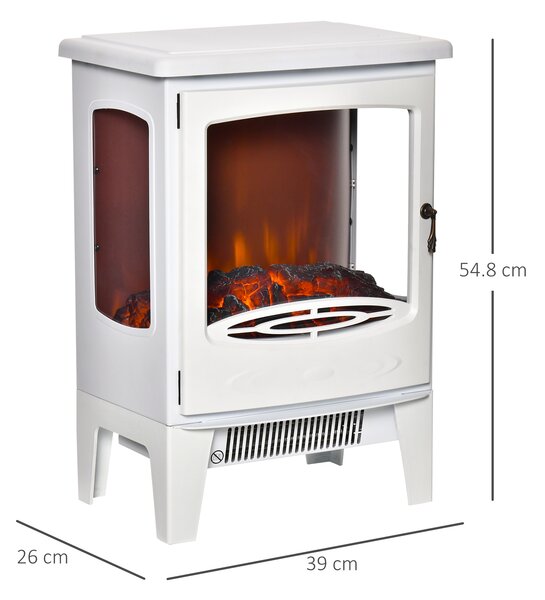 HOMCOM Camino Elettrico 900W-1800W con Effetto Fiamma, Temperatura Regolabile e 3 Lati Aperti, Copertura 20-25m², 39x26x54.8cm, Bianco | Aosom Italy