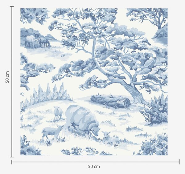 Carta da parati Paesaggio rurale nei toni del blu con pecore e alberi, Parati classici in stile inglese, a00178 : Uwalls.it