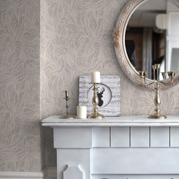 Carta da parati Texture astratta beige con linee morbide di foglie, Parati fiori e piante classici, a00179 : Uwalls.it