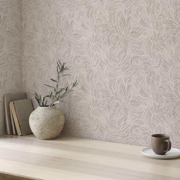 Carta da parati Texture astratta beige con linee morbide di foglie, Parati fiori e piante classici, a00179 : Uwalls.it