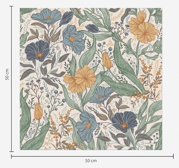Carta da parati Illustrazione disegnata a mano di fiori di campo in colori caldi, Parati fiori e piante classici, a00180 : Uwalls.it