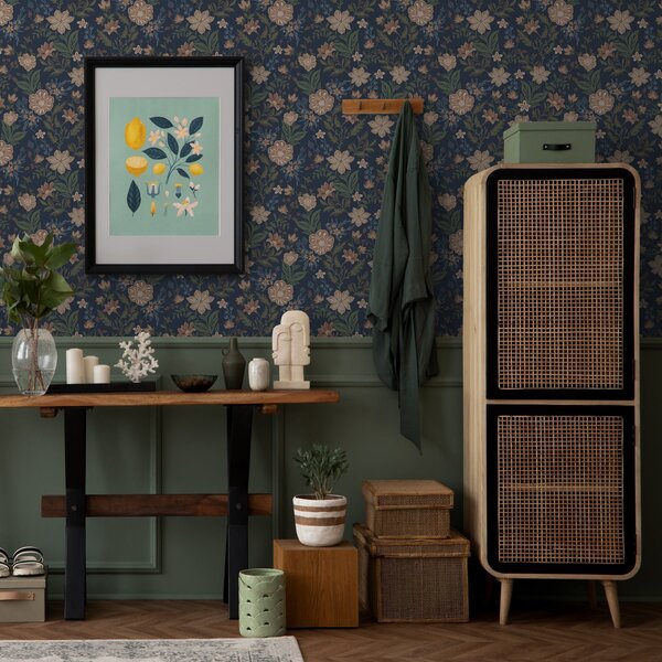 Carta da parati Motivo floreale blu scuro in stile vintage, Parati classici in stile inglese, a00183 : Uwalls.it
