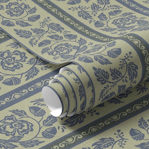 Carta da parati Ornamento vintage blu con fiori e ghiande, Parati fiori e piante classici, a00181v1 : Uwalls.it