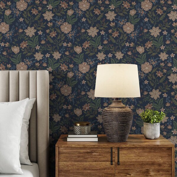 Carta da parati Motivo floreale blu scuro in stile vintage, Parati classici in stile inglese, a00183 : Uwalls.it