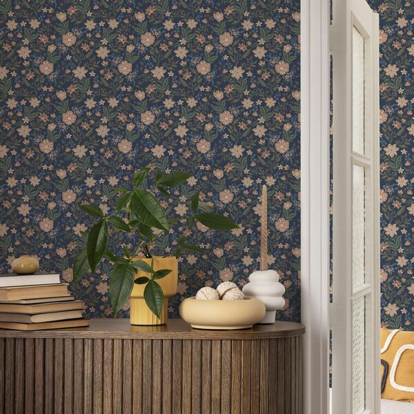 Carta da parati Motivo floreale blu scuro in stile vintage, Parati classici in stile inglese, a00183 : Uwalls.it