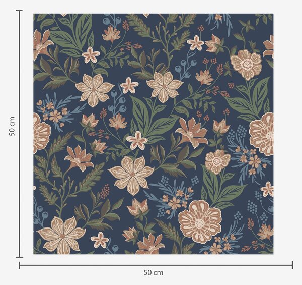 Carta da parati Motivo floreale blu scuro in stile vintage, Parati classici in stile inglese, a00183 : Uwalls.it
