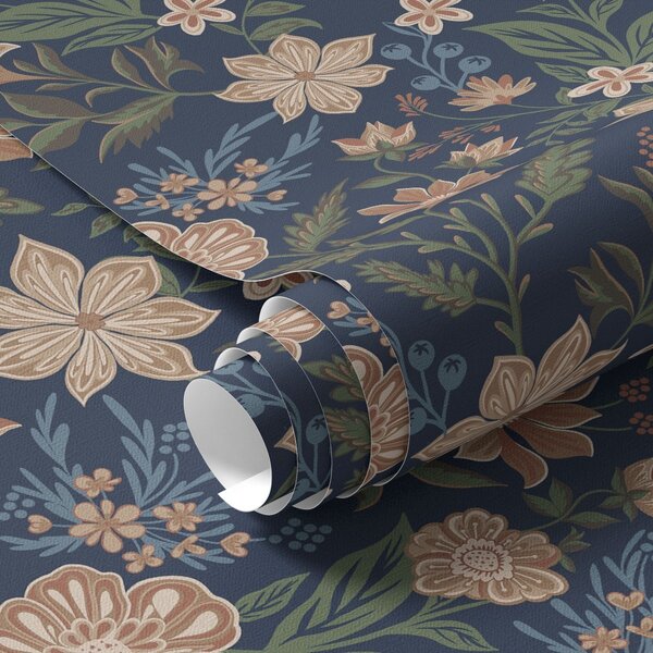 Carta da parati Motivo floreale blu scuro in stile vintage, Parati classici in stile inglese, a00183 : Uwalls.it