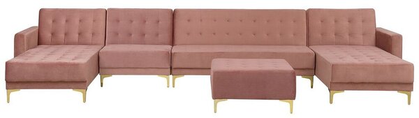 Divano letto ad angolo in tessuto trapuntato in velluto rosa moderno a forma di U modulare a 6 posti con chaise longue ottomane Beliani