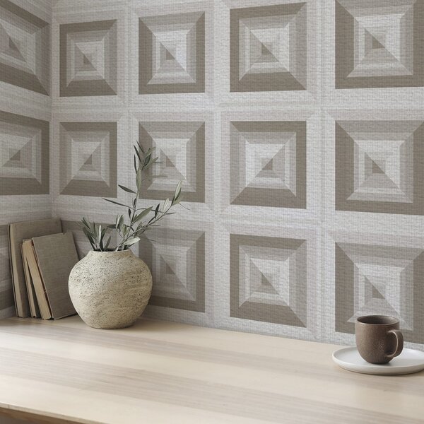 Carta da parati Motivo geometrico tridimensionale in grigio e beige, Parati classici in stile scandinavo, a00187 : Uwalls.it