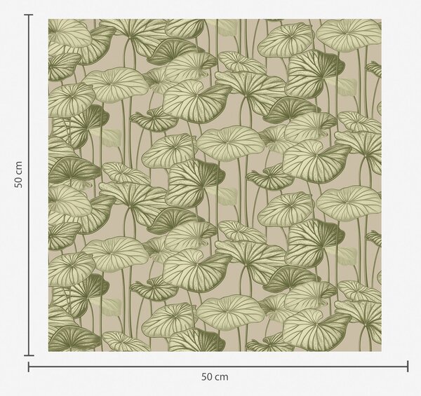 Carta da parati Foglie di loto grafiche in stile retrò su sfondo beige, Parati fiori e piante classici, a00188 : Uwalls.it