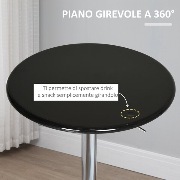 HOMCOM Tavolo Rotondo da Bar Nero, con Piano Girevole, Altezza Regolabile, Base in Acciaio, Φ61x76-97cm, Design Moderno e Funzionale|Aosom