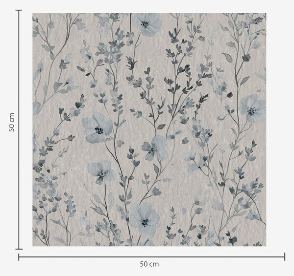 Carta da parati Floristica acquerellata blu e grigia su sfondo neutro, Parati classici in stile inglese, a00198 : Uwalls.it