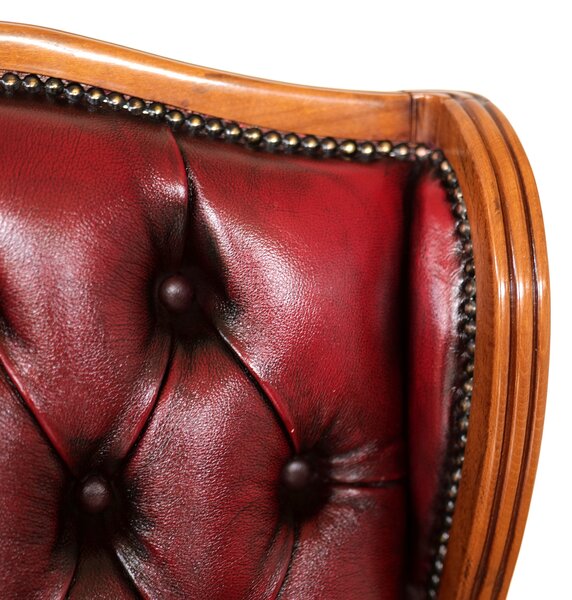 Poltrona Presidenziale Cambridge Chesterfield Pelle Primo Fiore Premium - Legno Massello Scolpito