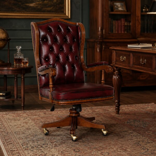 Poltrona Presidenziale Cambridge Chesterfield Pelle Primo Fiore Premium - Legno Massello Scolpito