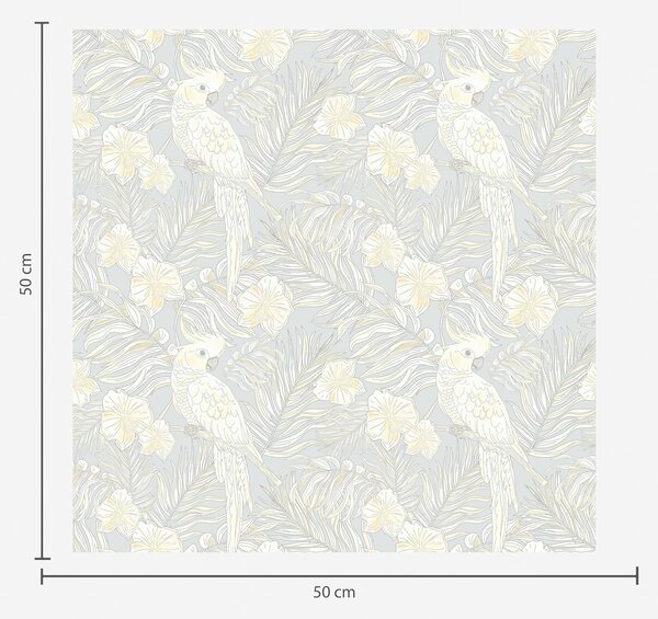 Carta da parati Stampa tropicale leggera con cacatua e fiori su sfondo blu, Parati fiori e piante classici, a00203 : Uwalls.it