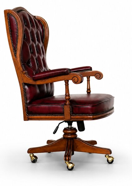 Poltrona Presidenziale Cambridge Chesterfield Pelle Primo Fiore Premium - Legno Massello Scolpito