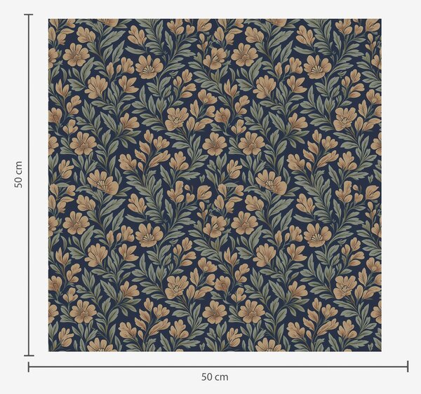 Carta da parati Fiori arancioni su sfondo blu scuro in stile vintage, Parati fiori e piante classici, a00200 : Uwalls.it