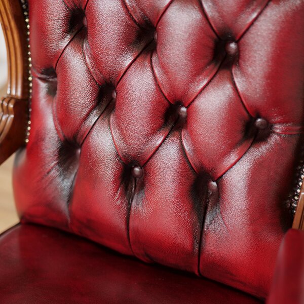 Poltrona Presidenziale Cambridge Chesterfield Pelle Primo Fiore Premium - Legno Massello Scolpito
