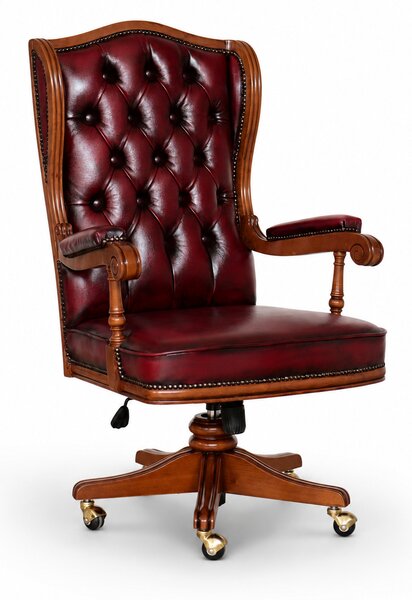 Poltrona Presidenziale Cambridge Chesterfield Pelle Primo Fiore Premium - Legno Massello Scolpito