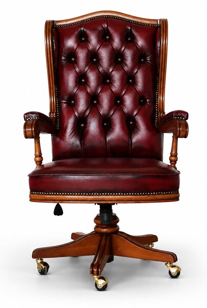 Poltrona Presidenziale Cambridge Chesterfield Pelle Primo Fiore Premium - Legno Massello Scolpito