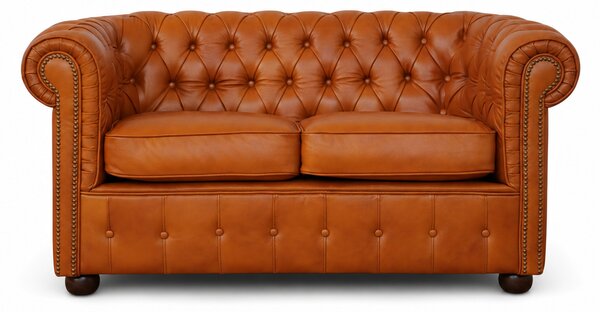 Divano 2 Posti Chesterfield Medium Pelle Primo Fiore Whisky Buckingham - Design Iconico