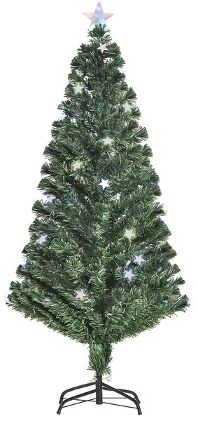 HOMCOM Albero di Natale Artificiale con 36 Luci LED e Fibre Ottiche Colorate, 180 Rami e Base Pieghevole, Φ37x150cm, Verde