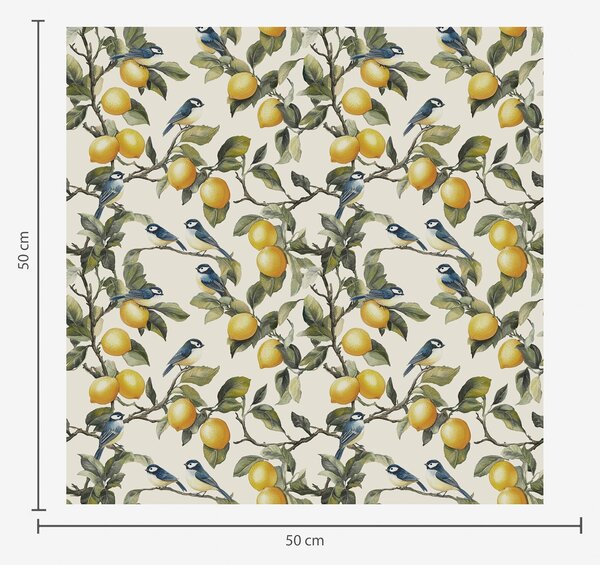 Carta da parati Uccelli e limoni sui rami, disegno botanico ad acquerello, Parati classici acquerello, a00207 : Uwalls.it