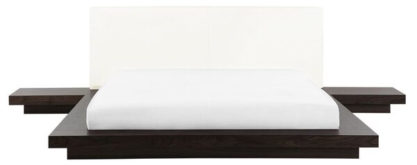 Letto in Legno Marrone Scuro Stile Giapponese 2 Comodini 160 x 200 cm camera da letto stile orientale Beliani