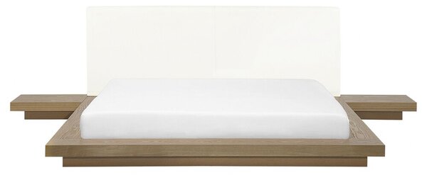 Letto in Legno di colore Marrone Chiaro Stile Giapponese 2 Comodini 160 x 200 cm matrimoniale Beliani