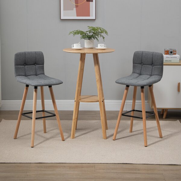 HOMCOM Set 2 Sgabelli da Bar con Schienale e Poggiapiedi, Seduta Imbottita in Tessuto e Gambe in Legno, 41.5x47x97.5, Grigio|Aosom