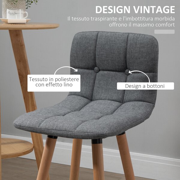 HOMCOM Set 2 Sgabelli da Bar con Schienale e Poggiapiedi, Seduta Imbottita in Tessuto e Gambe in Legno, 41.5x47x97.5, Grigio|Aosom