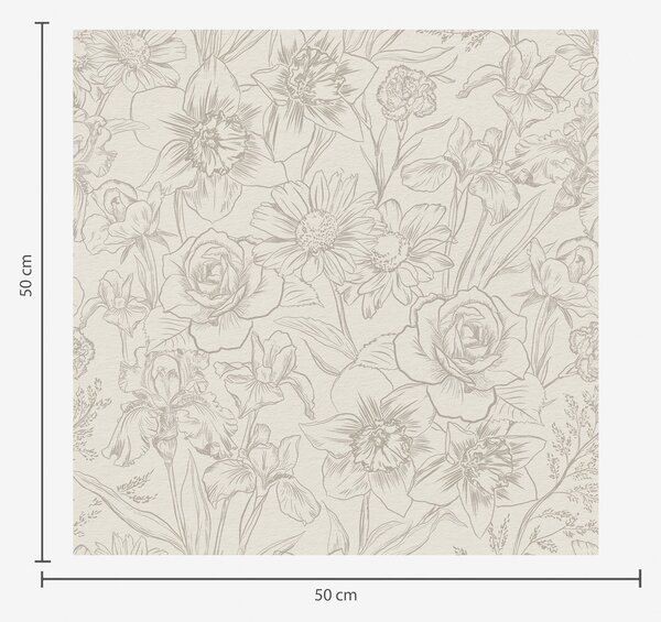 Carta da parati Fiori di contorno su sfondo crema, delicato motivo floreale, Parati classici Rustica, a00218 : Uwalls.it