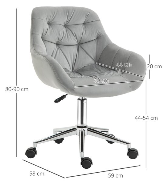 Vinsetto Sedia da Ufficio Ergonomica Girevole con Altezza Regolabile e Ruote, Rivestimento in Velluto, 59x58x80-90cm, Grigio | Aosom