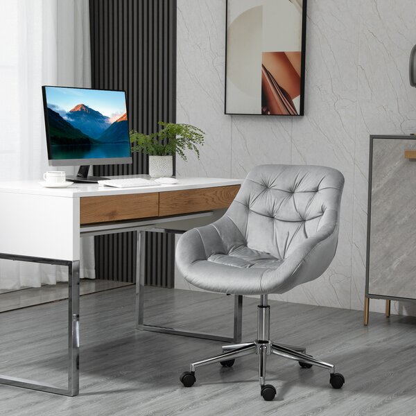 Vinsetto Sedia da Ufficio Ergonomica Girevole con Altezza Regolabile e Ruote, Rivestimento in Velluto, 59x58x80-90cm, Grigio | Aosom