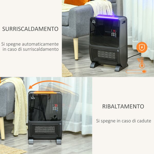 HOMCOM Stufa Elettrica 2 in 1 con Umidificatore, Luce LED a 3 Colori e Ultravioletti, Stufa Elettrica Camino con Timer e Telecomando, Nero|Aosom