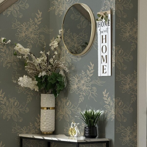Carta da parati Fiori di contorno su sfondo grigio-blu, elegante motivo botanico, Parati fiori e piante classici, a00226 : Uwalls.it