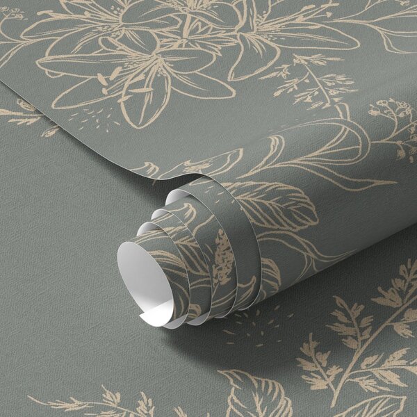 Carta da parati Fiori di contorno su sfondo grigio-blu, elegante motivo botanico, Parati fiori e piante classici, a00226 : Uwalls.it