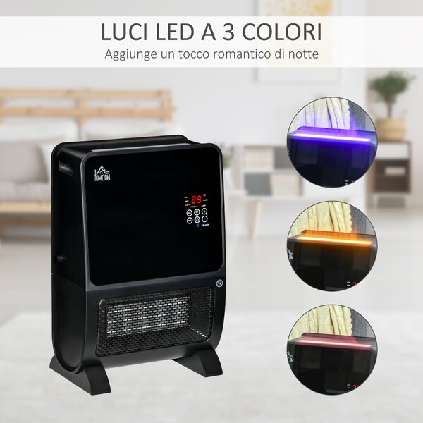 HOMCOM Stufa Elettrica 2 in 1 con Umidificatore, Luce LED a 3 Colori e Ultravioletti, Stufa Elettrica Camino con Timer e Telecomando, Nero|Aosom