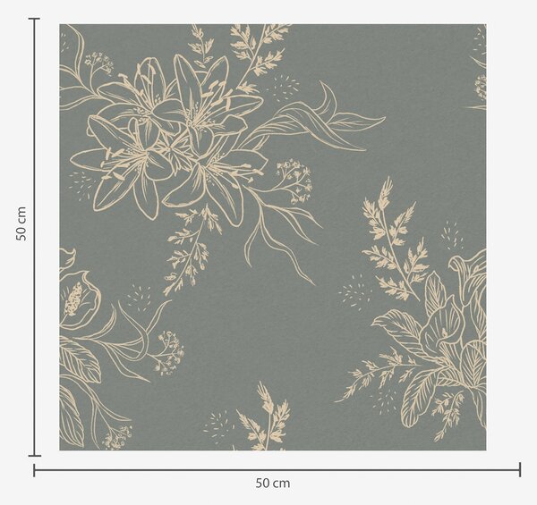 Carta da parati Fiori di contorno su sfondo grigio-blu, elegante motivo botanico, Parati fiori e piante classici, a00226 : Uwalls.it